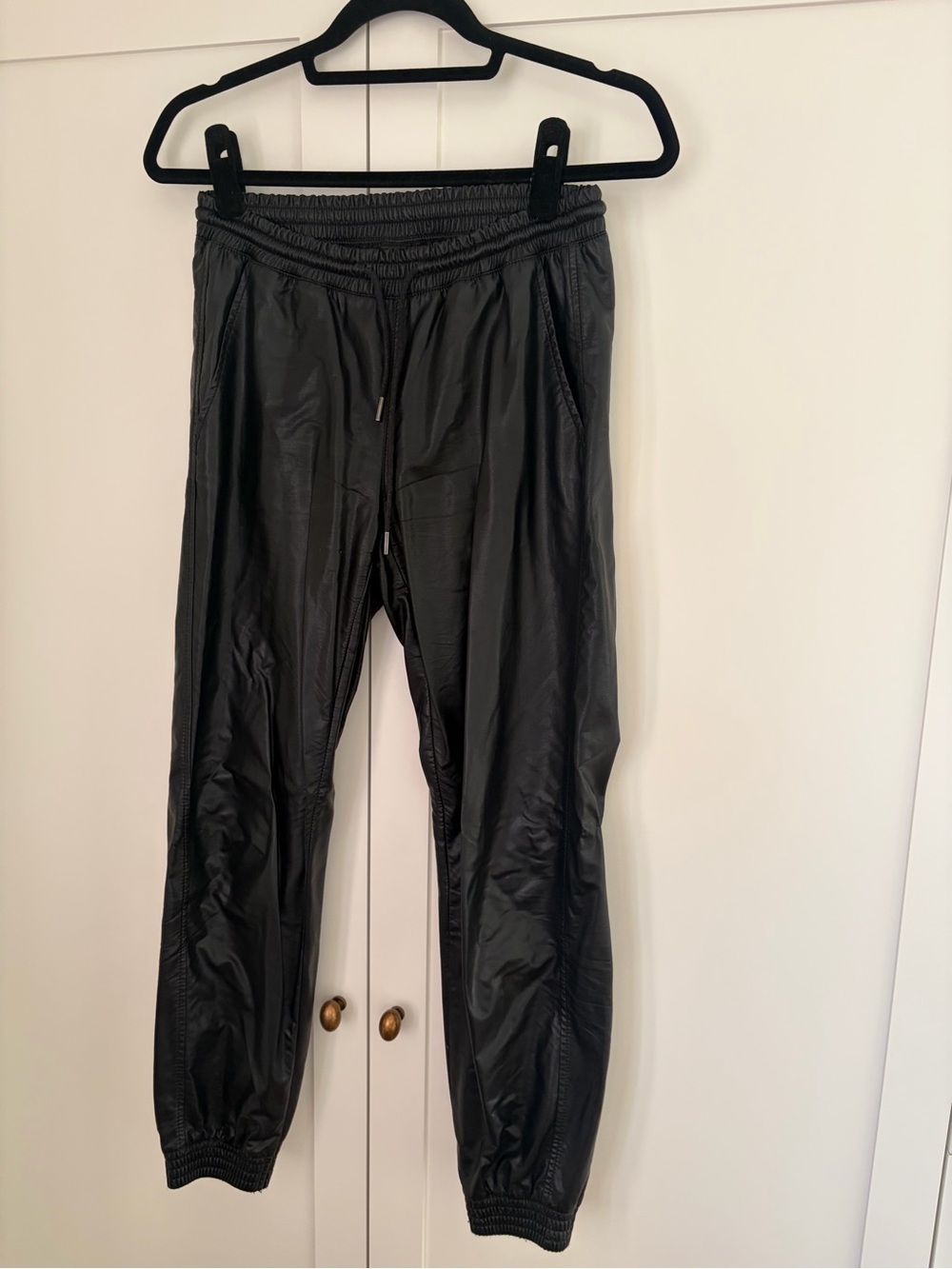 Women ZARA Black leather Jogger Pants